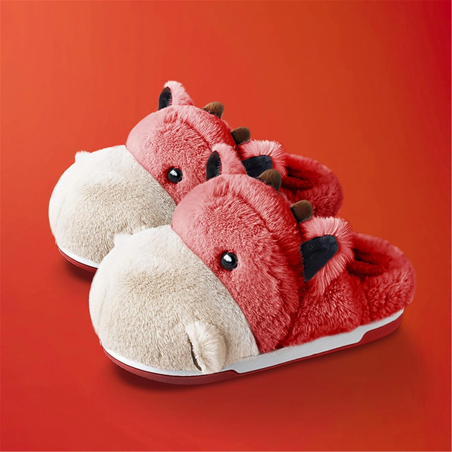 Cute Hippo Cartoon Animal Winter Warm Home Furry Slippers