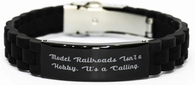 Cute Model Railroads Black Glidelock Clasp Bracelet, Model Railroads Isn't, Special Engraved Bracelet For Friends From Friends, Model trains, Train set, Toy trains, Model railway, Track set, Railroad