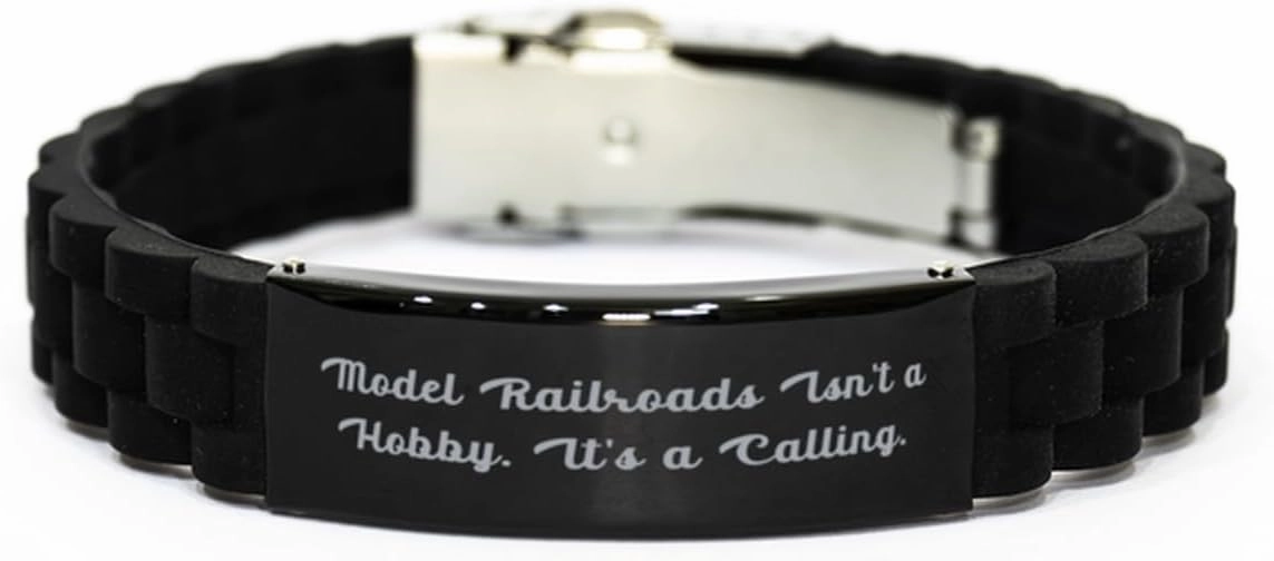 Cute Model Railroads Black Glidelock Clasp Bracelet, Model Railroads Isn't, Special Engraved Bracelet For Friends From Friends, Model trains, Train set, Toy trains, Model railway, Track set, Railroad