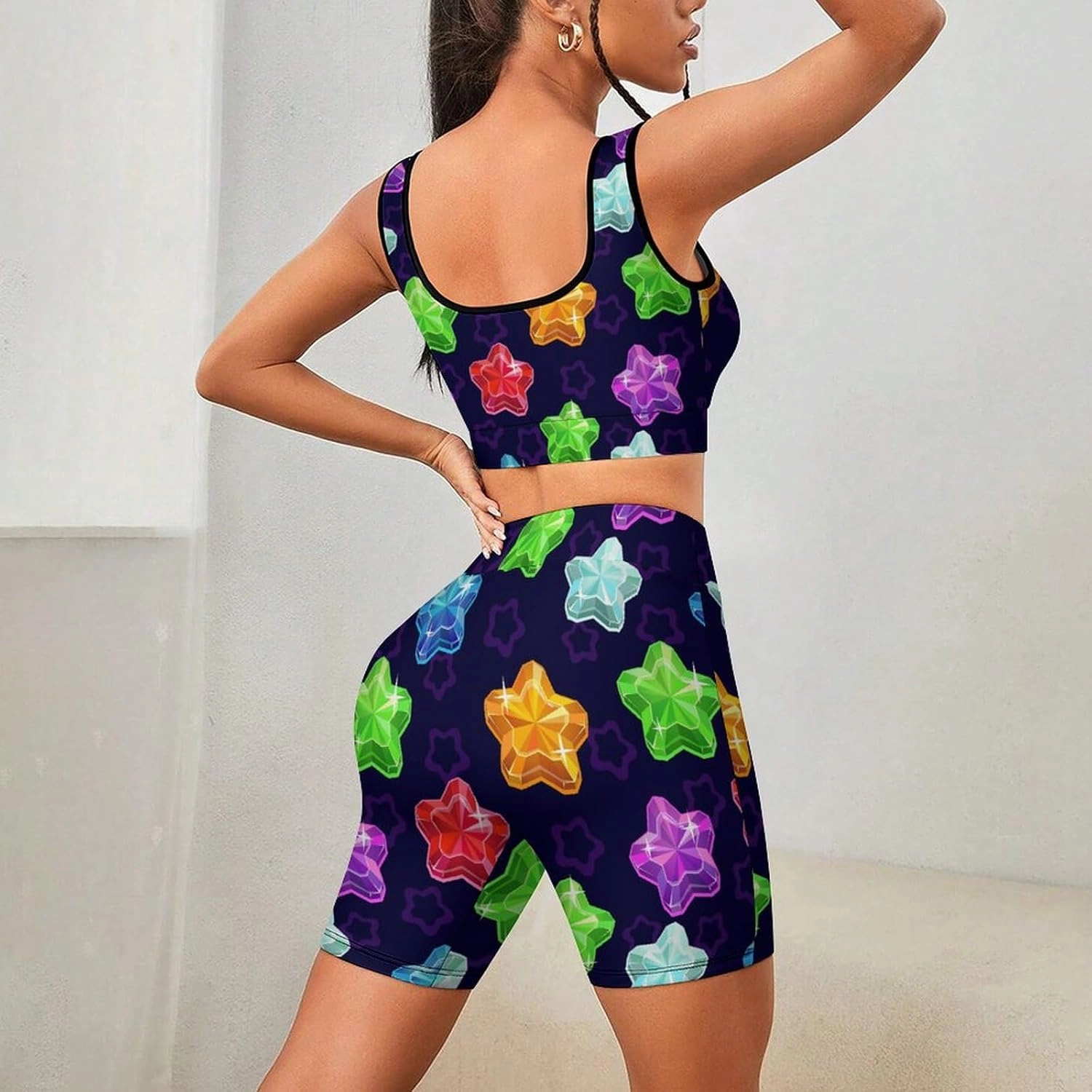 Cute Rabbit Butterfly Women Workout Sets 2 Piece Yoga Outfit High Waist Shorts And Crop Top Running Athletic Set