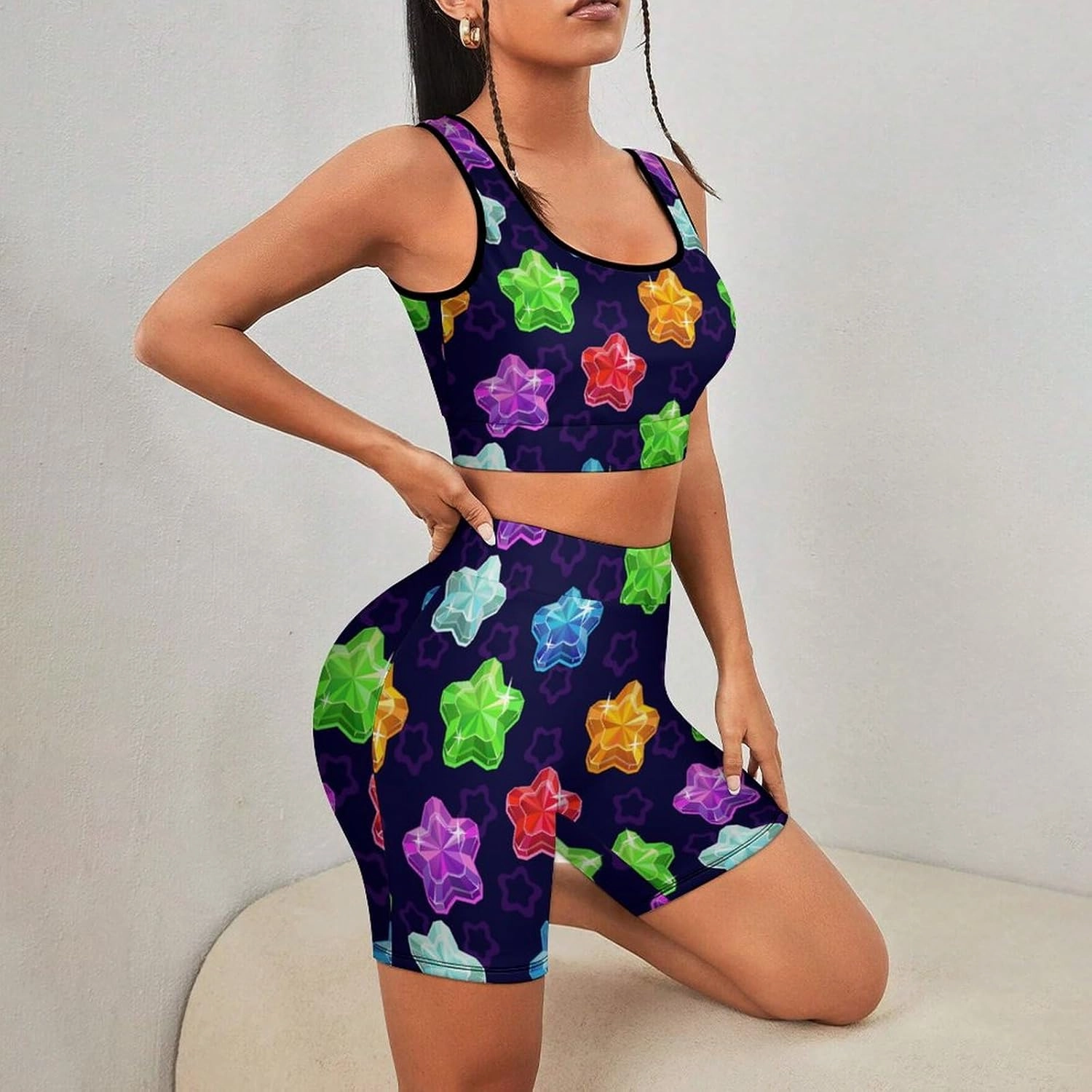 Cute Rabbit Butterfly Women Workout Sets 2 Piece Yoga Outfit High Waist Shorts And Crop Top Running Athletic Set