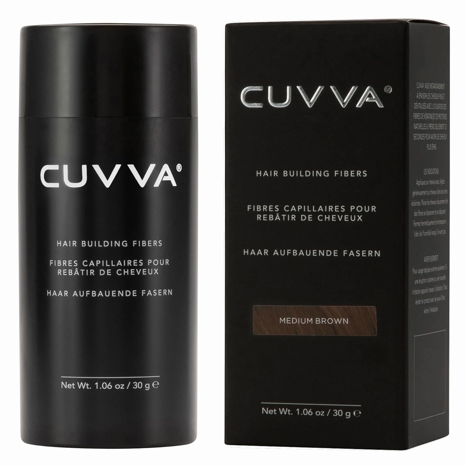 CUVVA Hair Building Fibers (30g) - Instantly Fill in Fine and Thinning Hair to Create a Thicker, Fuller Look - 13 Different Shades for Men & Women - Medium Brown