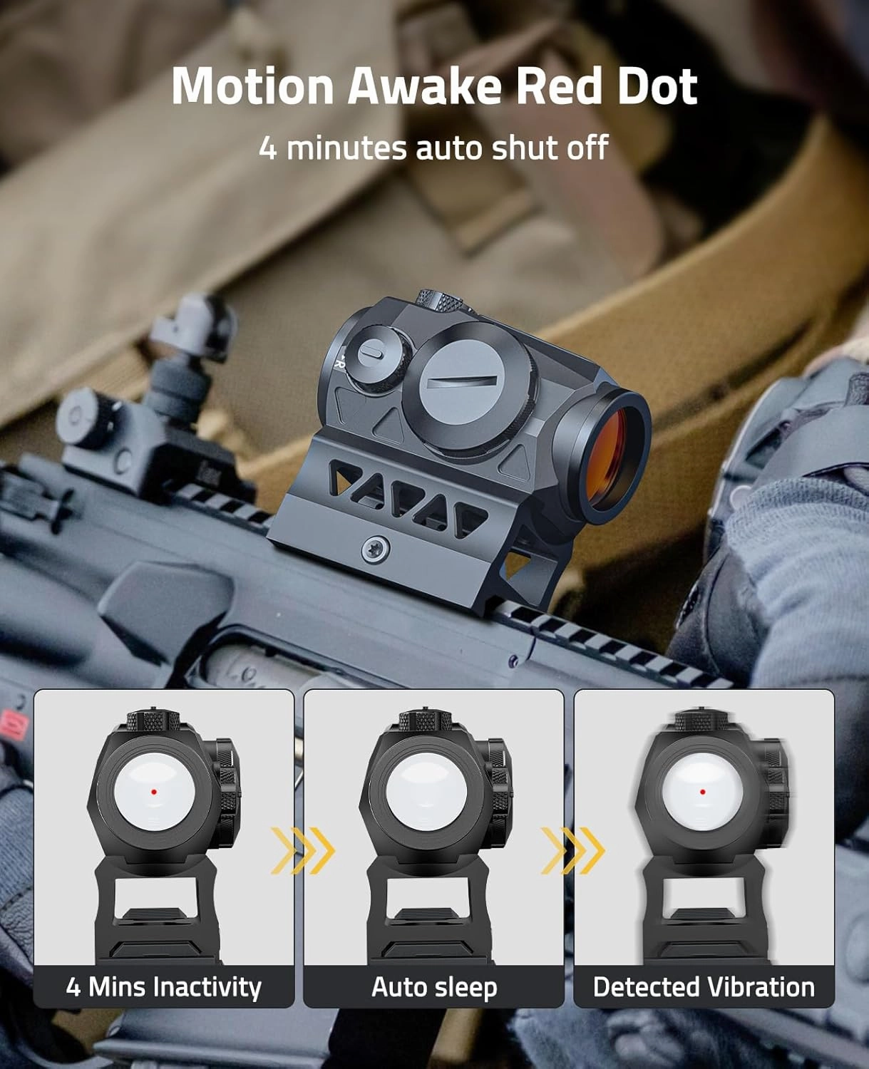 CVLIFE JackalHowl Red Dot Sight,1x20mm 2MOA Red dot Motion Awake Red Dot Scope Compact Red Dot Optics with Co-Witness Riser and Low-Profile Mount,10 Brightness Button Settings