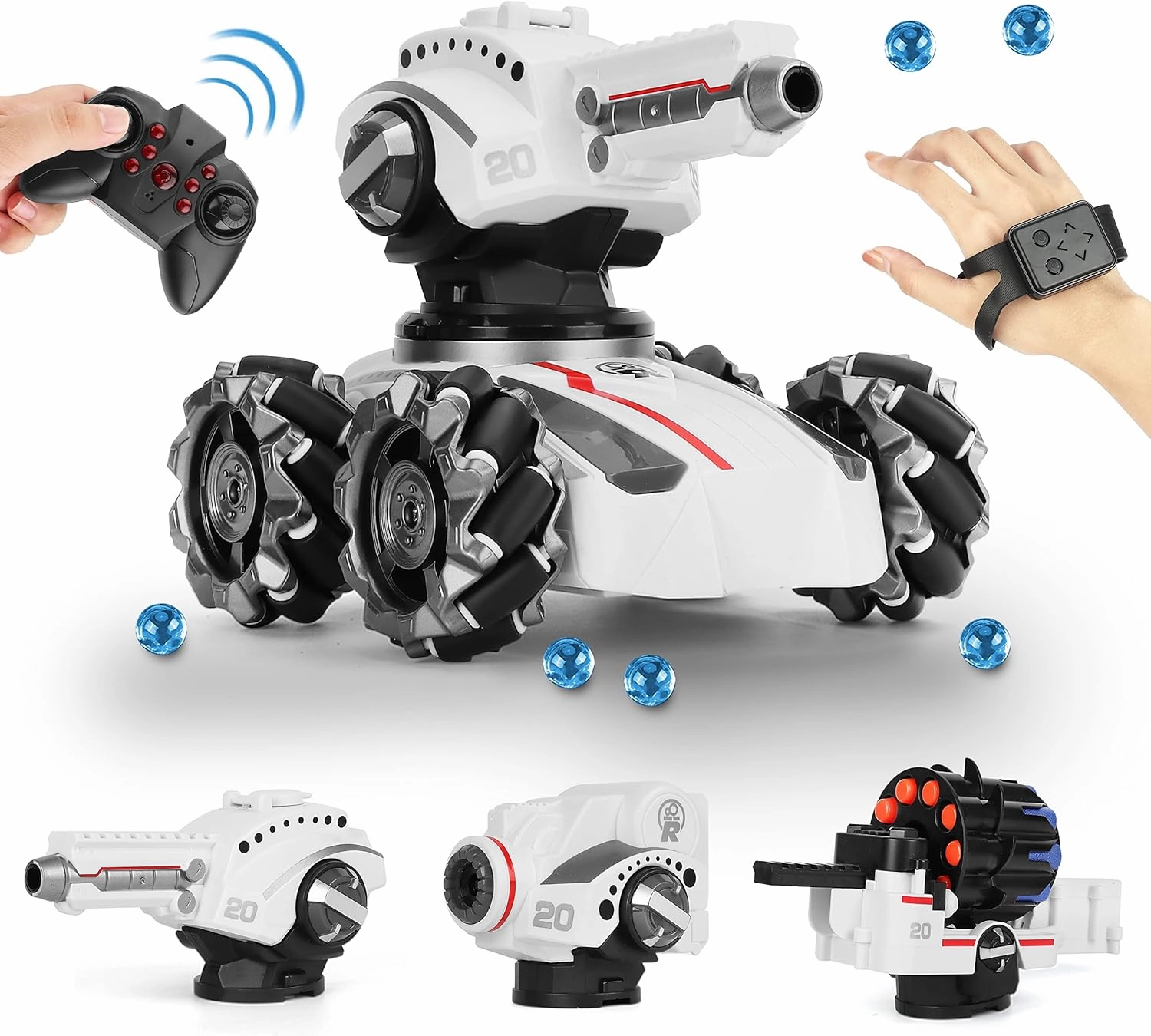 CXJ 3 Head RC Tank Car, Kids 4WD Battle Stunt Car, Blow Bubble, Shoot Foam Darts, 360Rotating, LEDs, Music, Toy Gifts for 6-15 Years Old Boys Girls