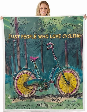 Cycling Flannel Blanket,Vintage Bicycle Natural Jungle Green Blue Paint Fleece Blanket for Room Decor,Extreme Sports Adventure Biking Throw Blanket for Sofa Couch,Throw 50"x60"