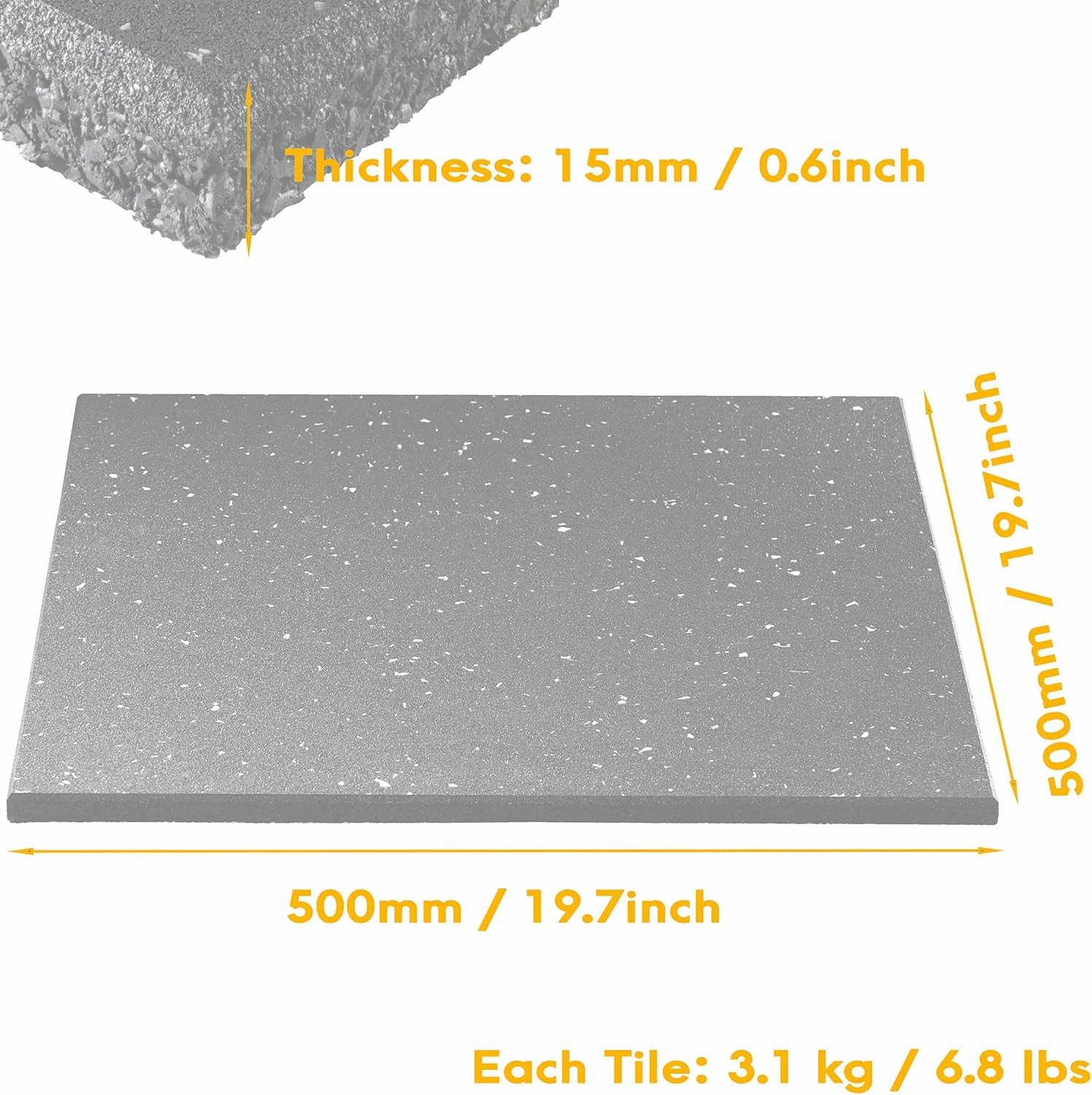CyclingDeal 5/8" Thick High-Density Gym Floor Mats Tiles - 6 Pack 19.7”x19.7” Rubber Exercise Workout Equipment Ground Shock Absorbing Mat for Home Gym Garage