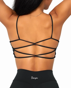 Danysu Backless Sports Bra Soft Workout Tops with Removable Padded Yoga Training Bras Strappy Going Out Top