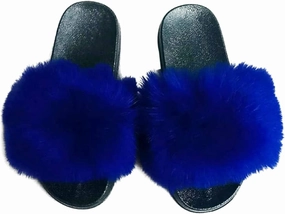 DAYISS Women Faux Fox Fur Slippers Summer Feather Open Toe Single Strap Slip On Sandals