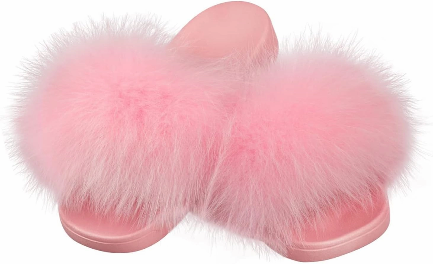 DAYISS Women Fox Fur Slippers Summer Colorful Feather Open Toe Slip On Sandals