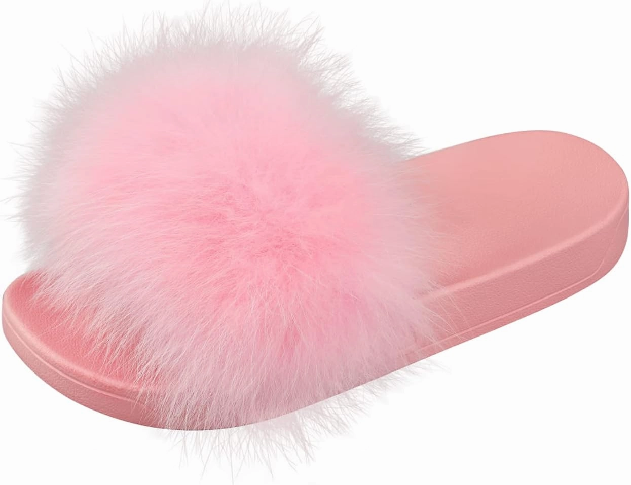 DAYISS Women Fox Fur Slippers Summer Colorful Feather Open Toe Slip On Sandals