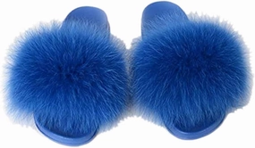 DAYISS Women Fox Fur Slippers Summer Colorful Feather Open Toe Slip On Sandals
