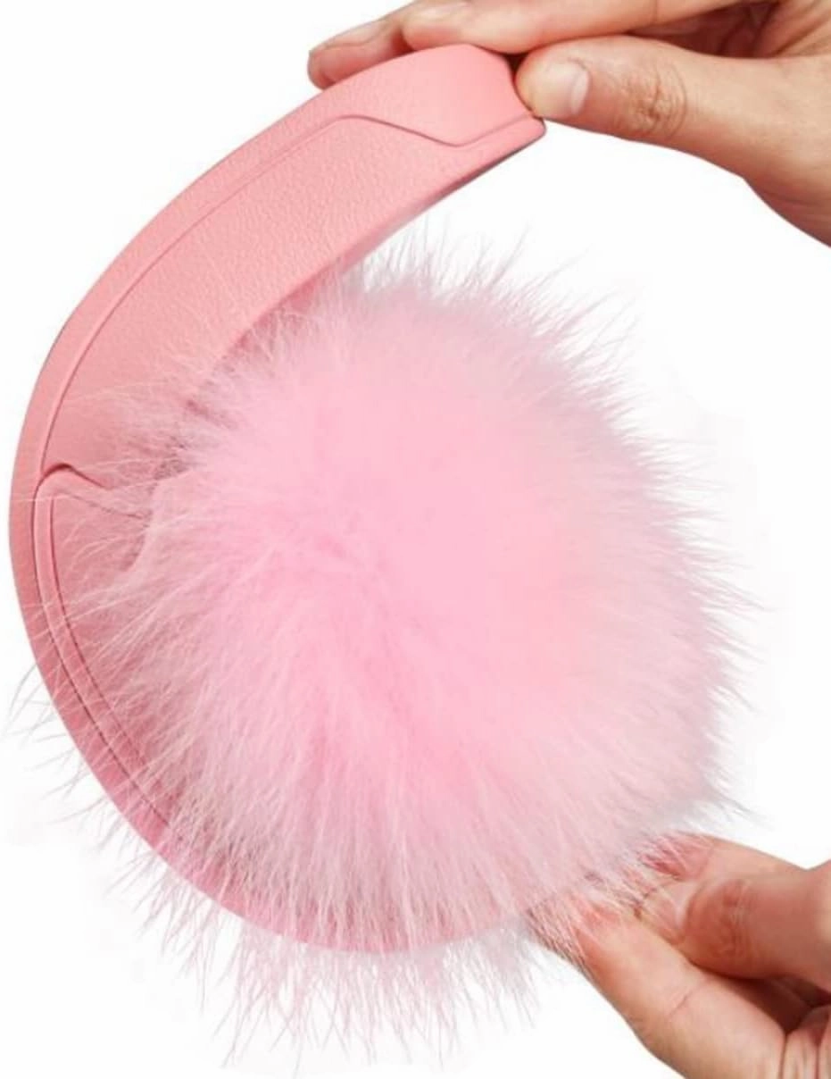 DAYISS Women Fox Fur Slippers Summer Colorful Feather Open Toe Slip On Sandals