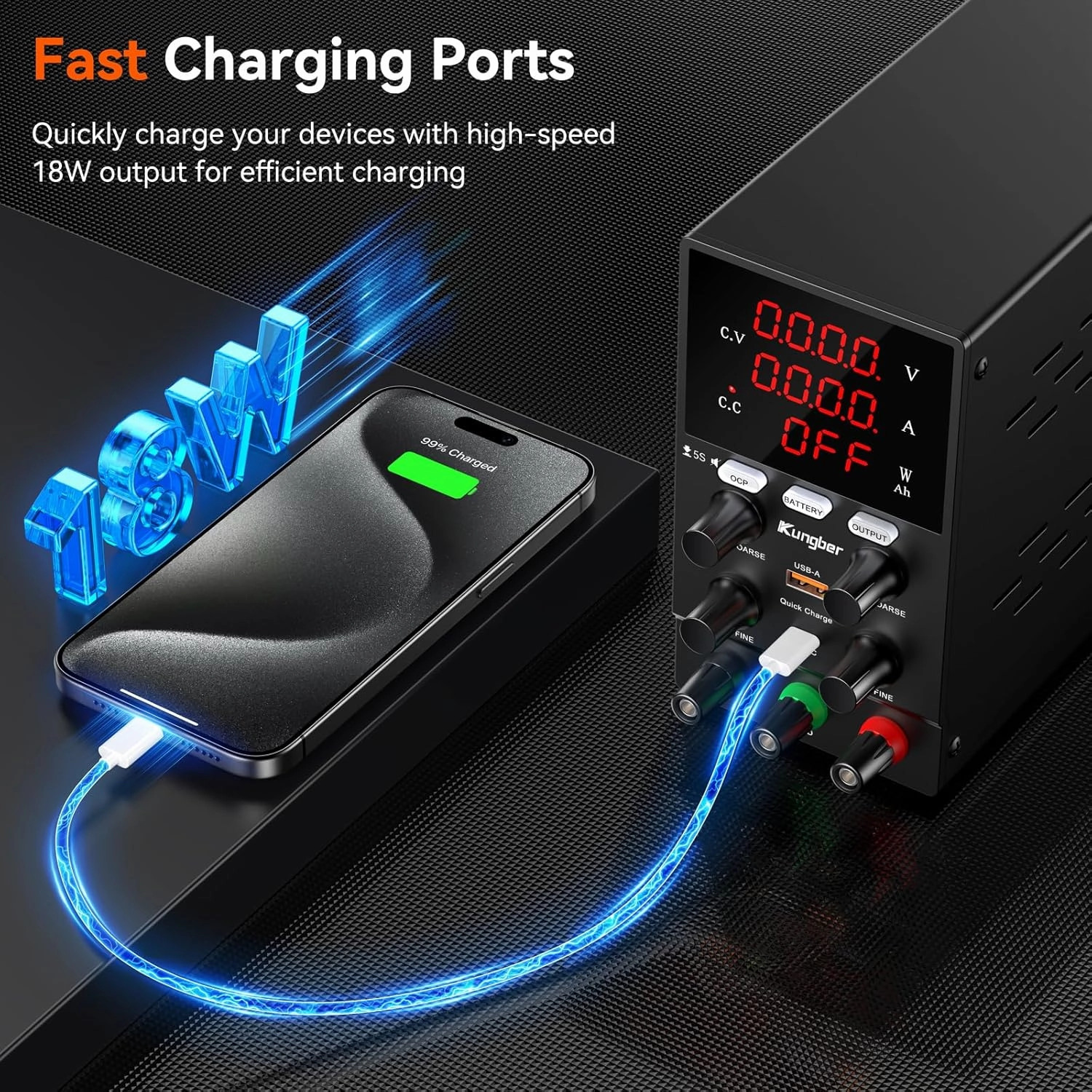 DC Power Supply Variable, 30V 10A Adjustable Switching Regulated DC Bench Power Supply with Intelligent Charging Mode, 18W USB Interface, Precision Encoder Knob (Black)