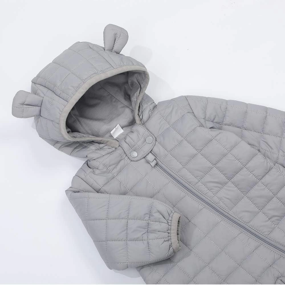 DDY Baby Girl Boy Snowsuit 0-3 Months Down Jacket Hooded Romper Jumpsuit Infant Onesie Winter Outwear Grey