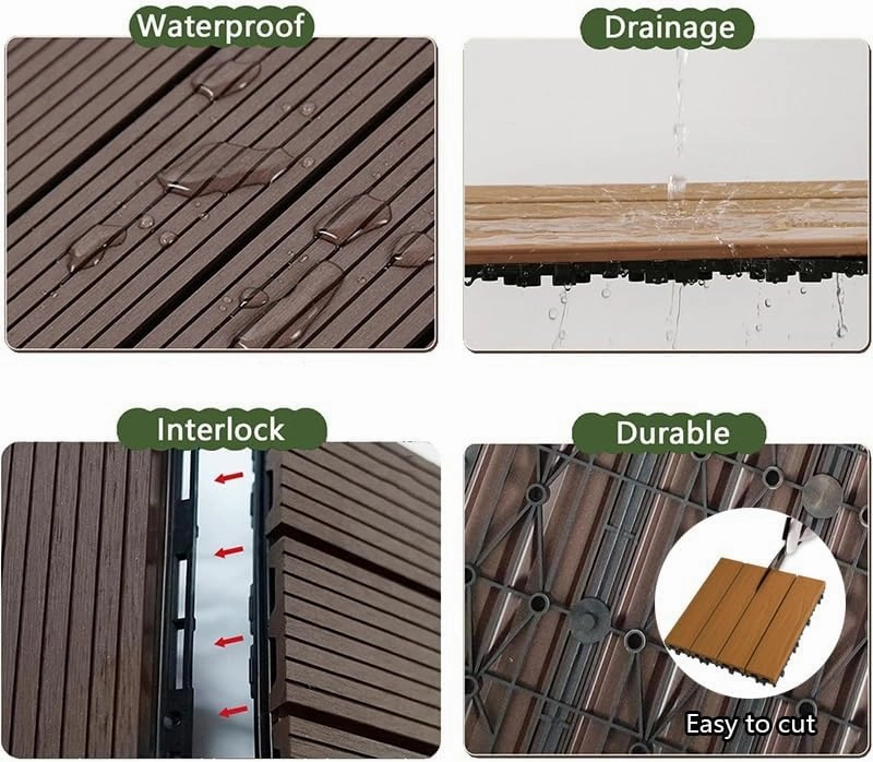 Decking Tiles, Wood Plastic Composite Interlocking Flooring, Waterproof Solid Flooring Tiles for Patio Garden Poolside, All Weather Use(Brown-C,11.8x11.8IN/3PCS)