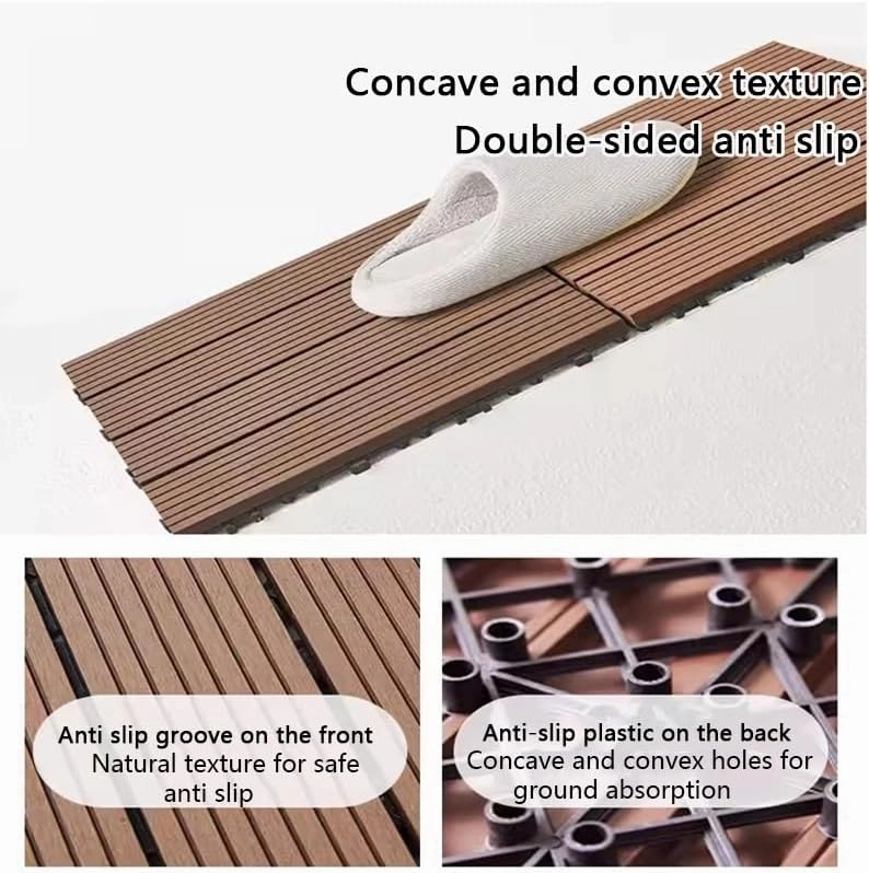 Decking Tiles, Wood Plastic Composite Interlocking Flooring, Waterproof Solid Flooring Tiles for Patio Garden Poolside, All Weather Use(Brown-C,11.8x11.8IN/3PCS)