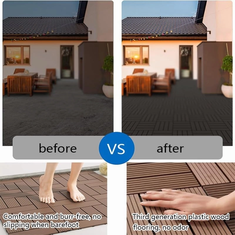 Decking Tiles, Wood Plastic Composite Interlocking Flooring, Waterproof Solid Flooring Tiles for Patio Garden Poolside, All Weather Use(Brown-C,11.8x11.8IN/3PCS)