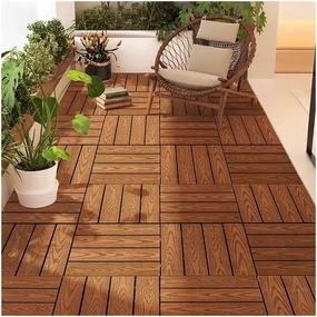 Decking Tiles, Wood Plastic Composite Interlocking Flooring, Waterproof Solid Flooring Tiles for Patio Garden Poolside, All Weather Use(Brown-C,11.8x11.8IN/3PCS)