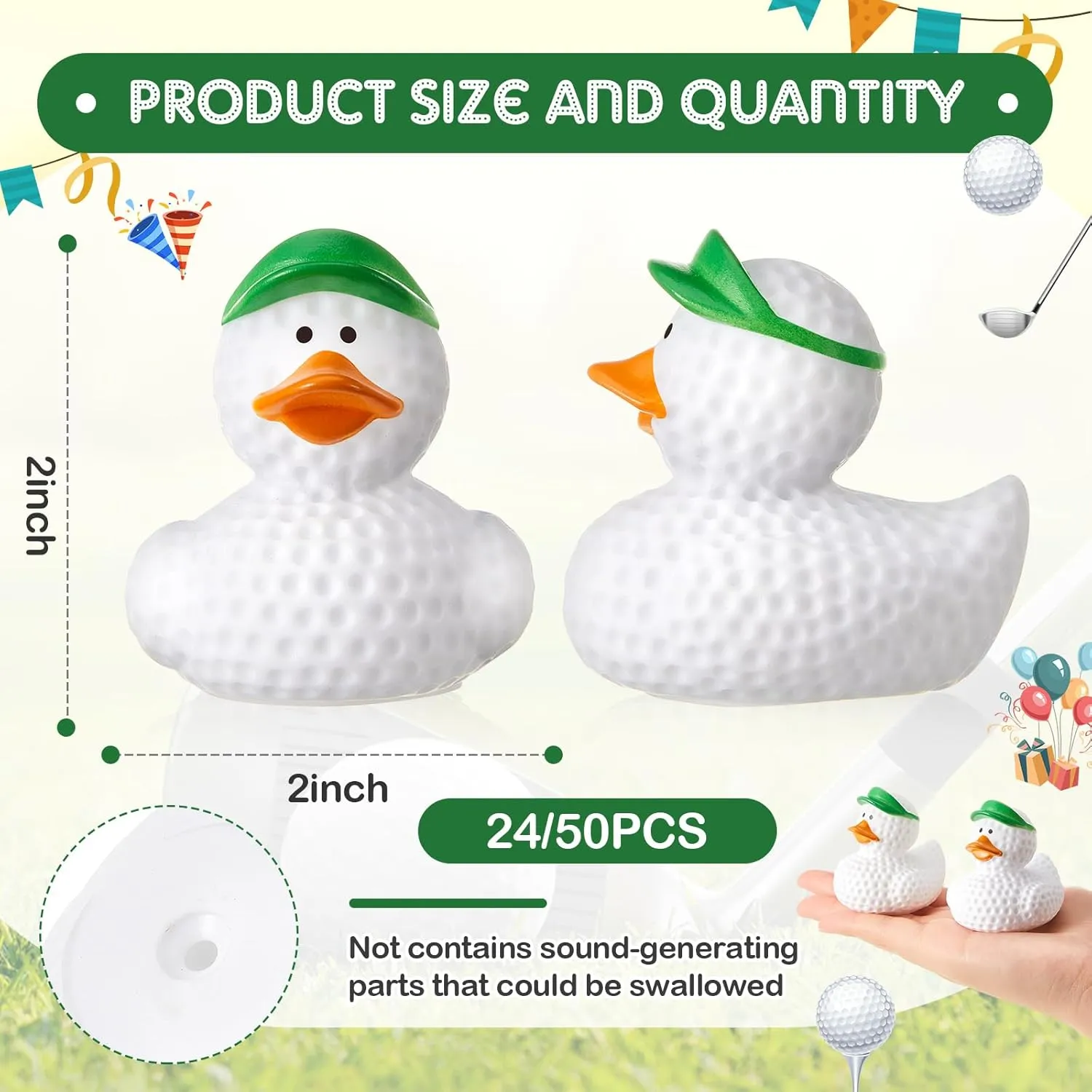 DEEKIN 24 Pcs Golf Ball Rubber Duck 2 Inch Bulk Sport Party Favors for Birthday Party Decorations Golf Club Player Gift