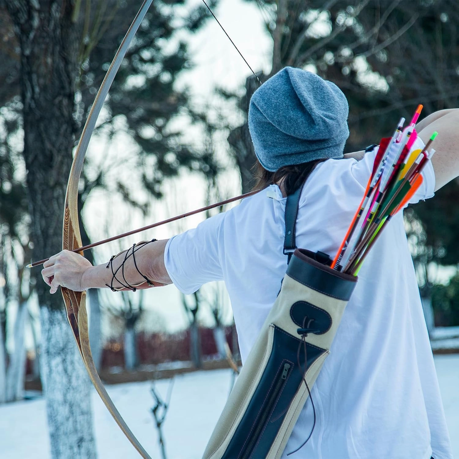 Deerseeker Archery 64" Reflex Deflex Hybrid One-Piece Traditional Long Bow with Laminated Bamboo & Clear Fiberglass Limbs Right Hand/Left Hand for Adults Hunting Bow Shooting 25-60lbs
