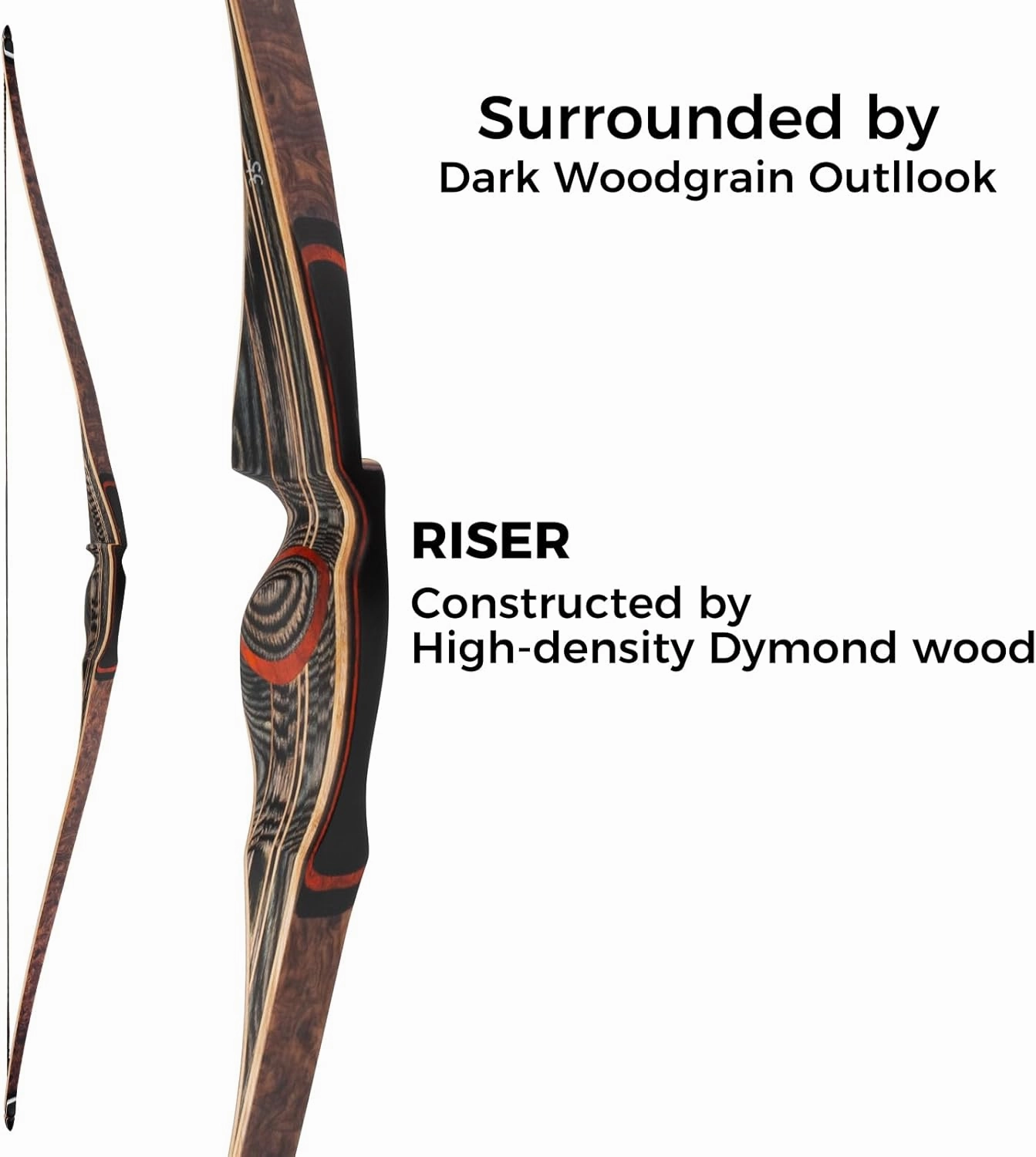 Deerseeker Archery 64" Reflex Deflex Hybrid One-Piece Traditional Long Bow with Laminated Bamboo & Clear Fiberglass Limbs Right Hand/Left Hand for Adults Hunting Bow Shooting 25-60lbs