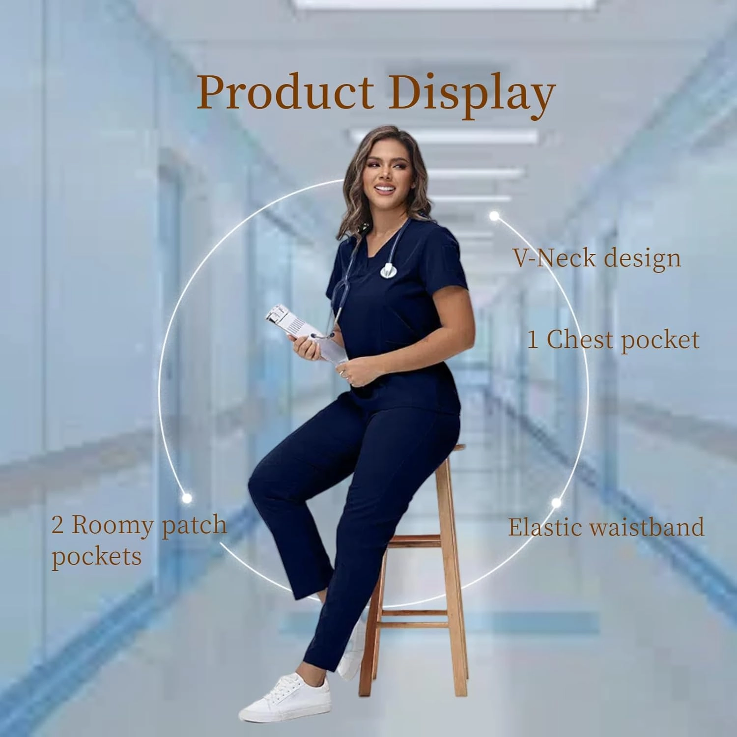 DEEYOTA Women's Medical Uniforms & Scrubs,Scrubs for Women,Medical Scrubs Top and Pants，V-neck Design Fashionable and Simple