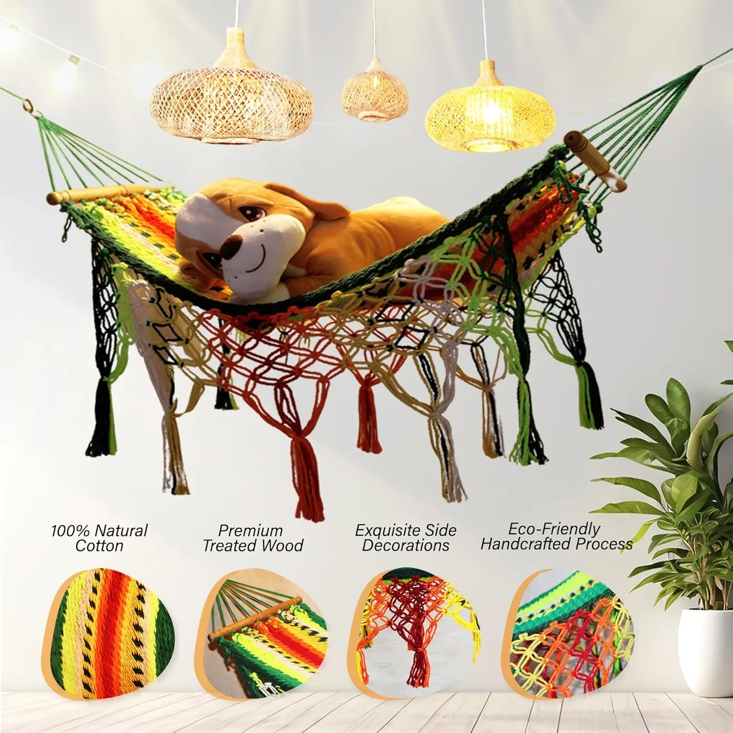 Deluxe Handcrafted Mini Hammock - 100% Natural Cotton, Hammock for Dolls & Plush Toys, 3-in-1 Multipurpose Perfect for Décor, Organization & Playroom Accessories (Respiracion)