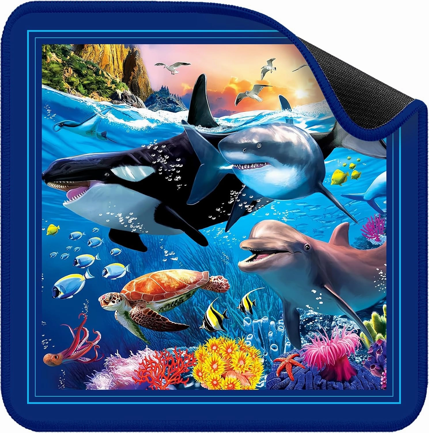 Deyimmei Mahjong Mat for Table - Non-Slip Mahjong Table Cover with Storage Pockets, Perfect Mahjong Accessories & Gifts for Women, Men, and Mahjong Enthusiasts (Fantasy Ocean Realm)