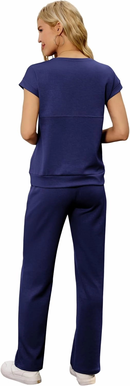 difficort Lounge Sets for Women 2 Piece Outfits Summer Casual Tracksuit Wide Leg Long Pants Vacation Travel Matching Set