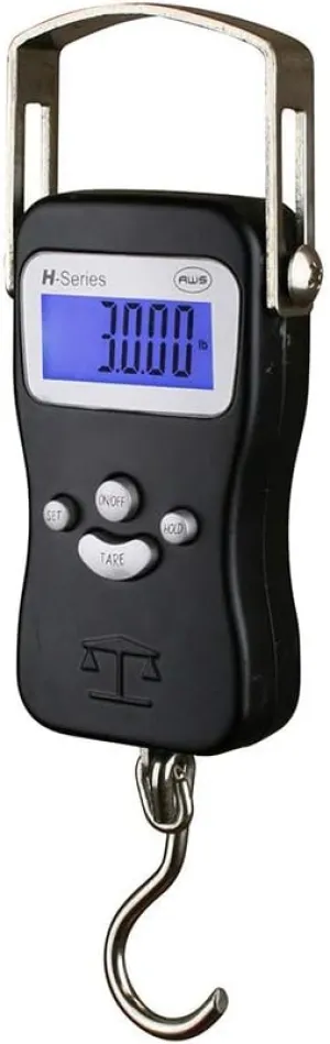 Digital Hanging Scale Die-Cast Metal Construction and Built-in Tape Measure, Handheld Scale with Hook for Travel Farm Hunting Fishing Outdoor - H-110 lbs. x 0.05 lbs - (Black) - AMERICAN WEIGH SCALES