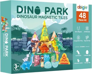 Dinosaur Toys Magnetic Tiles, Valentines Day Gifts for Kids, 3D Movable Dinos Magnetic Building Blocks for Kids 3-5 5-7 STEM Educational Outdoor Sensory Toys for Boys and Girls