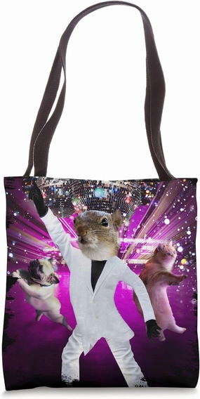 Disco Ball Dancing Squirrel, Cute Retro Club 70's Tote Bag