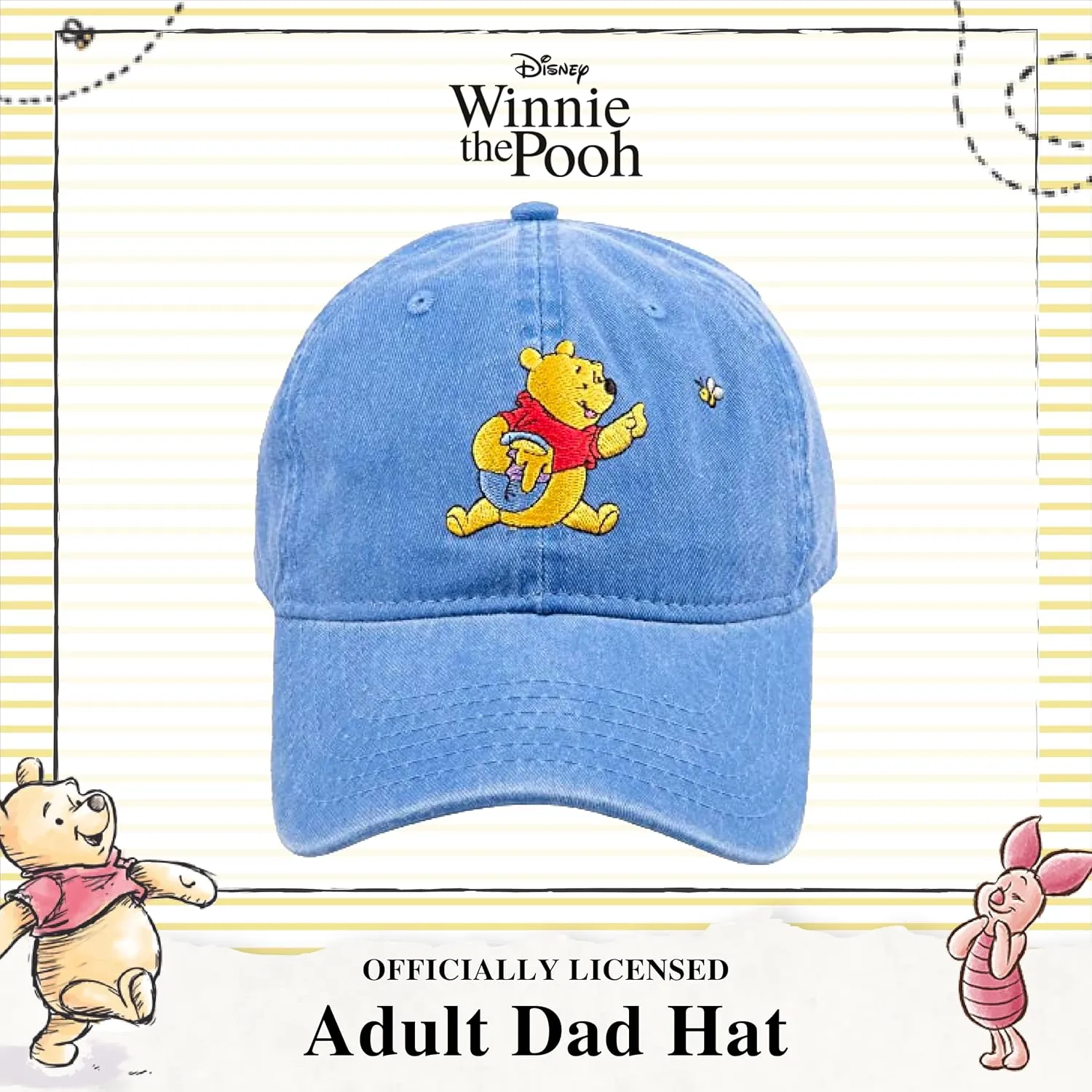 Disney Winnie The Pooh Dad Hat, Adjustable Cotton Baseball Cap with Curved Brim