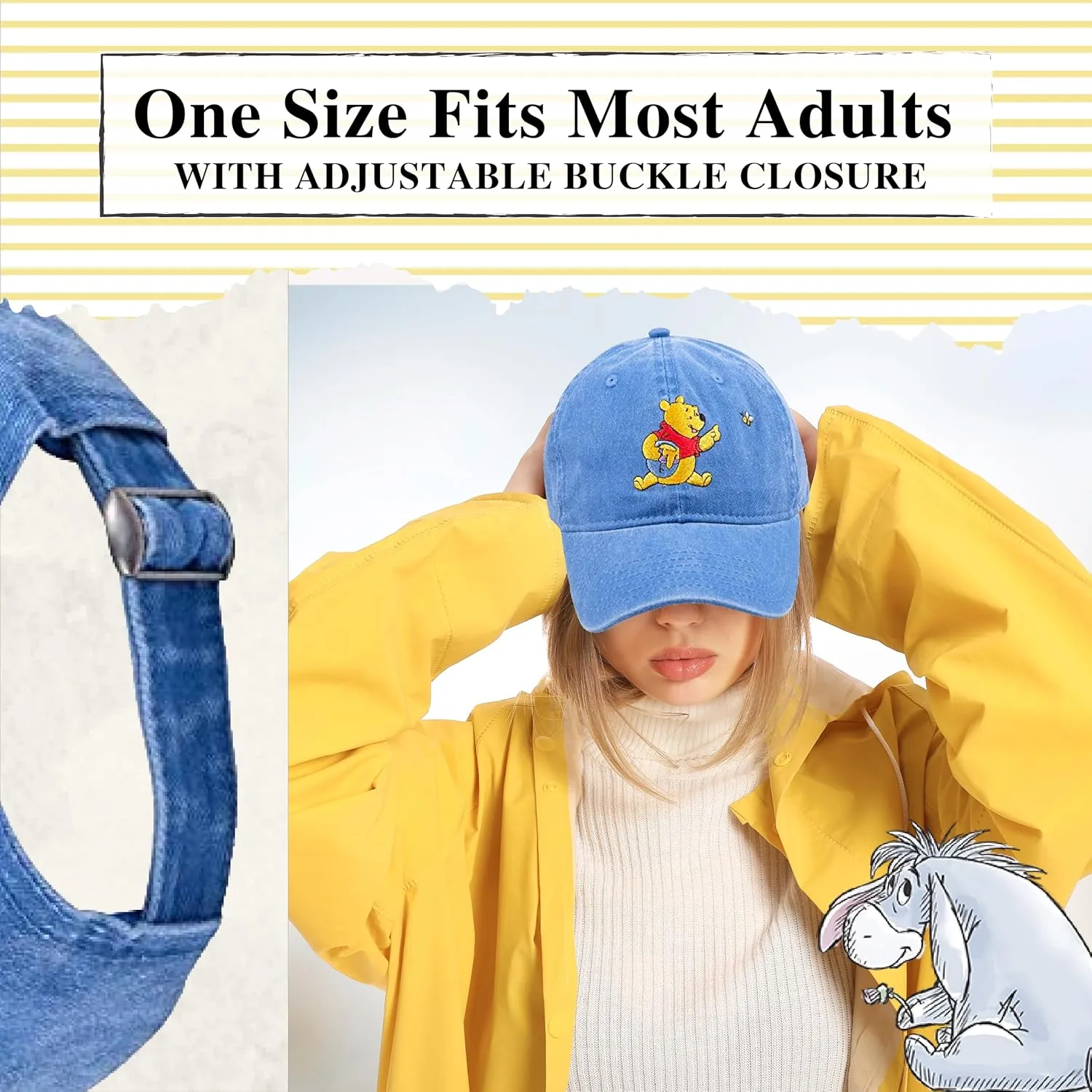 Disney Winnie The Pooh Dad Hat, Adjustable Cotton Baseball Cap with Curved Brim