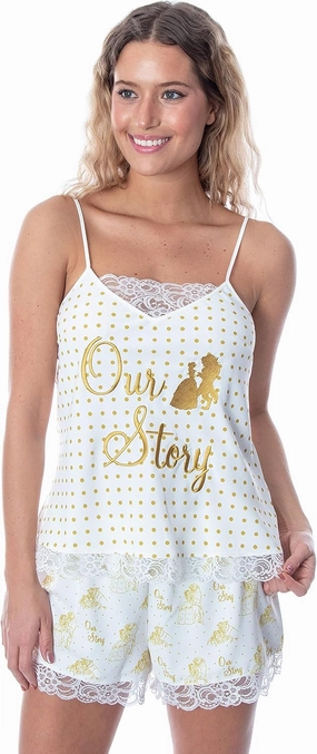 Disney Princess Women's Beauty and The Beast Our Story Lace Trim Cami and Shorts Sleepwear Pajama Set