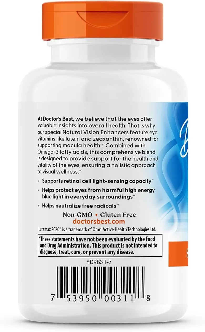Doctor's BEST Natural Vision Enhancers contain Lutemax 2020, Supports Eye Health, Sharper Vision, Helps Filter Out Blue-Light, 60 Softgels
