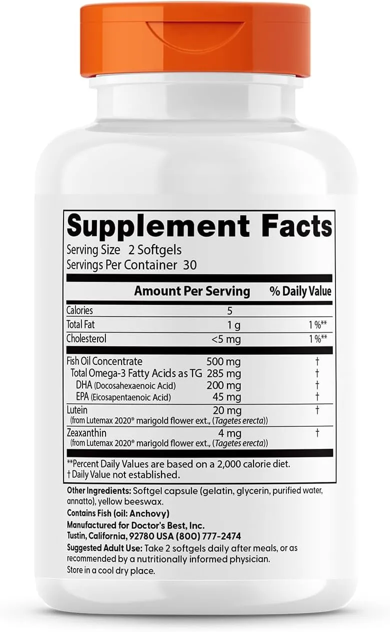 Doctor's BEST Natural Vision Enhancers contain Lutemax 2020, Supports Eye Health, Sharper Vision, Helps Filter Out Blue-Light, 60 Softgels