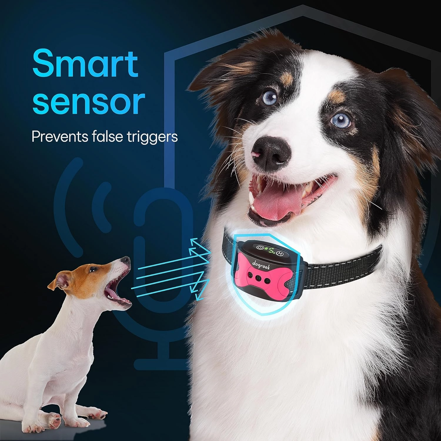 DogRook Rechargeable Dog Bark Collar - No Shock Dog Training Smart Collar - Beep & Vibration Stop Barking Dog Devices - No Bark Collar - Anti Bark Collar for Large Dog, Medium & Small - 12-110 lbs