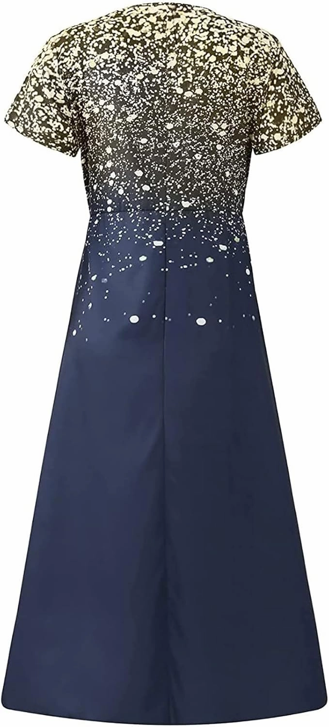 DOLKFU Womens Short Sleeve Casual Midi Dress Cute Flower Graphic Print Sundress Fashion Loose Fit Beach Dresses