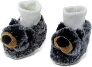DolliBu Black Bear Soft Plush Baby Shoes - Soft & Fluffy Wild Life Fleece Unisex Footwear With Stuffed Animal Bear For Baby Boy or Girl - Fuzzy Indoor Slipper, Winter Foot Warmer - One Size