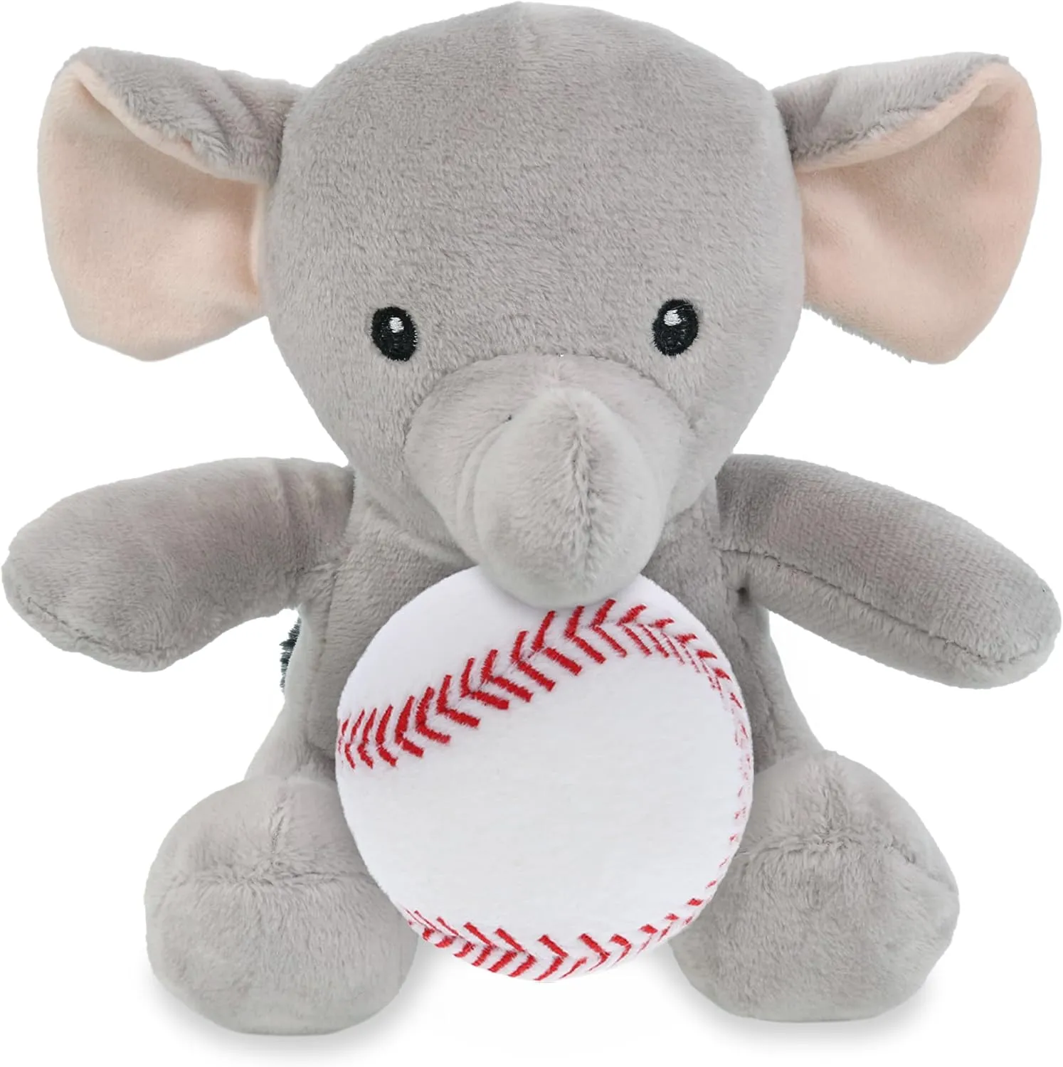 DolliBu Elephant Stuffed Animal with Baseball Plush - Soft Huggable Elephant, Great Gifts for Kids, Adults - 6 Inches