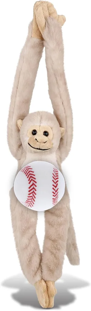 DolliBu Hanging Squirrel Monkey Stuffed Animal with Baseball Plush - Super Soft Stuffed Animal Squirrel Monkey with a Sports Ball Plush Toy for Kids and Adults - 21 Inch