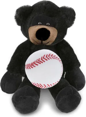 DolliBu Long Leg Black Bear Stuffed Animal with Baseball Plush - Huggable Bear, Great Gifts for Kids Who Love Baseball, Cute Wild Animal Plush with Plush Baseball Toy for Kids, Adults - 10.5 Inches