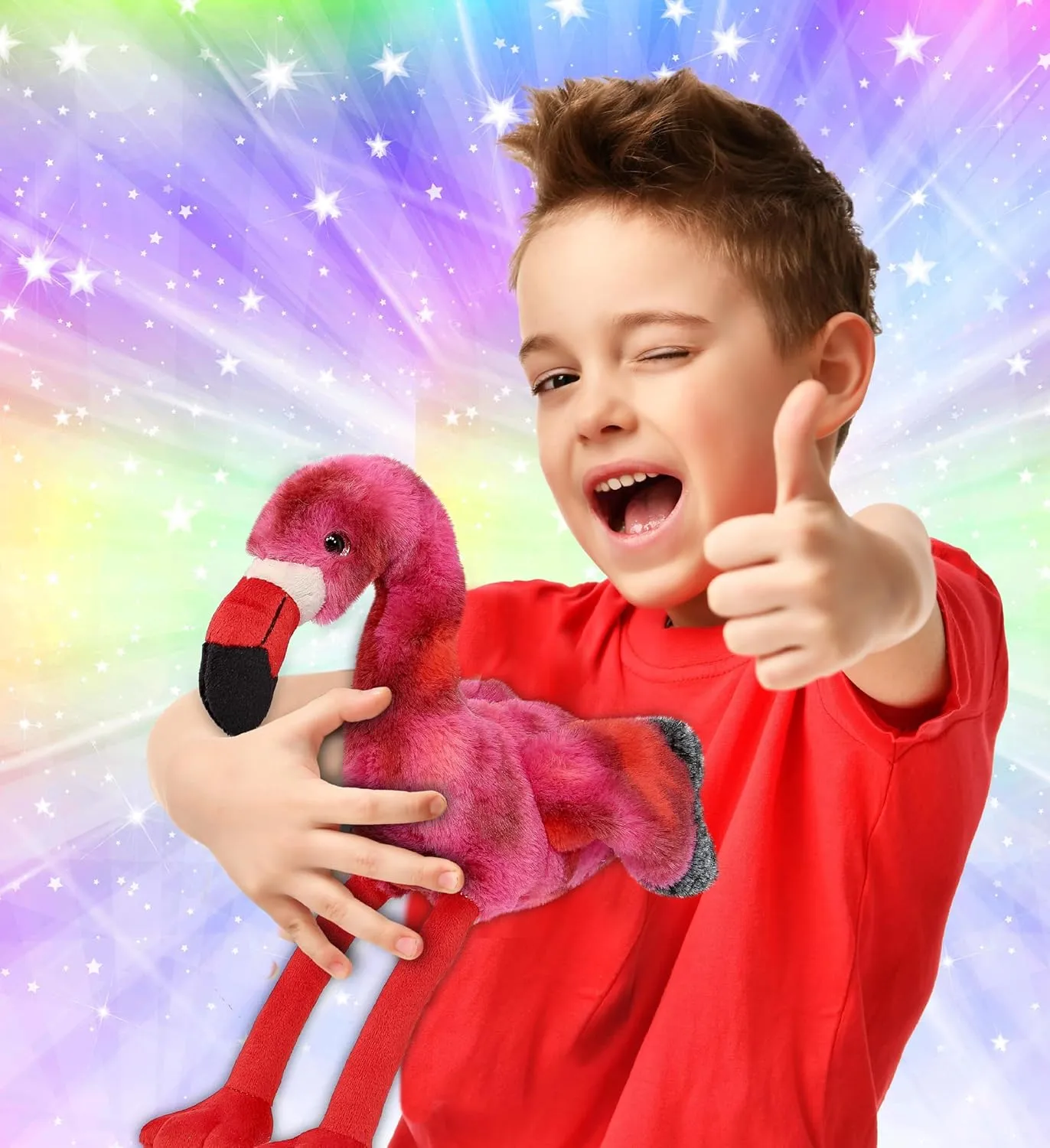 DolliBu Pink Tie-Dye Flamingo Super Soft Stuffed Animal, Cute Realistic Stuffed Animals for Girls, Boys, Adults Animal Gifts, Kids Nursery Decor for Newborn, Cuddly Soft Baby Plush Toys - 8 Inches