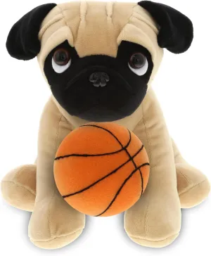 DolliBu Pug Dog Stuffed Animal with Basketball Plush - Soft Huggable Pug Dog, Adorable Plush Toy, Personalized Plush Doll Animal Toy for Kids and Adults - 8 Inch