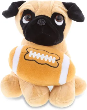 DolliBu Pug Dog Stuffed Animal with Football Plush - Soft Huggable Dog, Adorable Playtime Plush Toy, Cute Pet Life Gift, Football Plush Doll Animal Toy for Kids and Adults - 10 Inches
