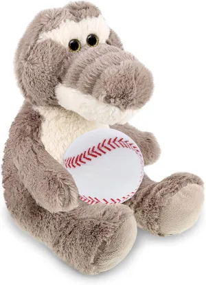 DolliBu Sitting Grey Alligator Stuffed Animal with Baseball Plush - Soft Huggable Alligator, Adorable Playtime Plush Toy, Cute Wild Life Sports Gift for Kids and Adults - 9 Inch