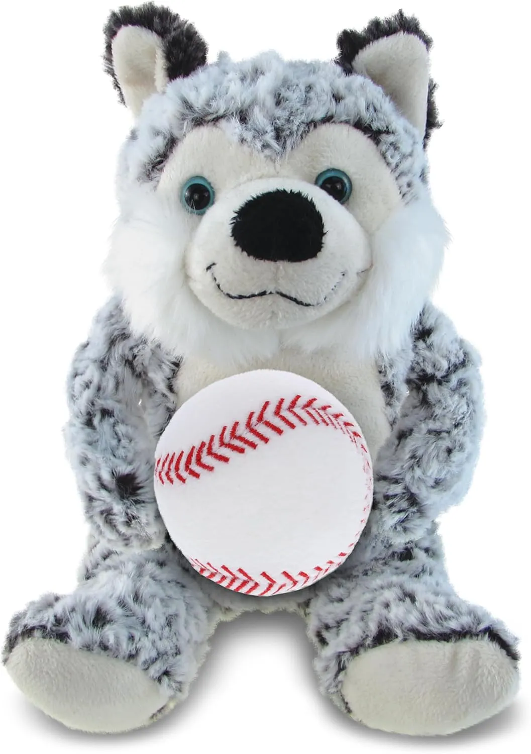 DolliBu Sitting Husky Stuffed Animal with Baseball Plush - Soft Huggable Husky, Adorable Playtime Plush Toy, Super Soft Plush Doll Animal Toy for Kids and Adults - 9 Inch