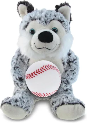 DolliBu Sitting Husky Stuffed Animal with Baseball Plush - Soft Huggable Husky, Adorable Playtime Plush Toy, Super Soft Plush Doll Animal Toy for Kids and Adults - 9 Inch