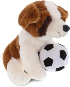 DolliBu St. Bernard Dog Stuffed Animal with Soccer Ball Plush - Soft Plush Huggable Dog, Adorable Plush Toy, Cute Soccer Plush Doll Animal Toy for Kids and Adults - 8 Inches Brown